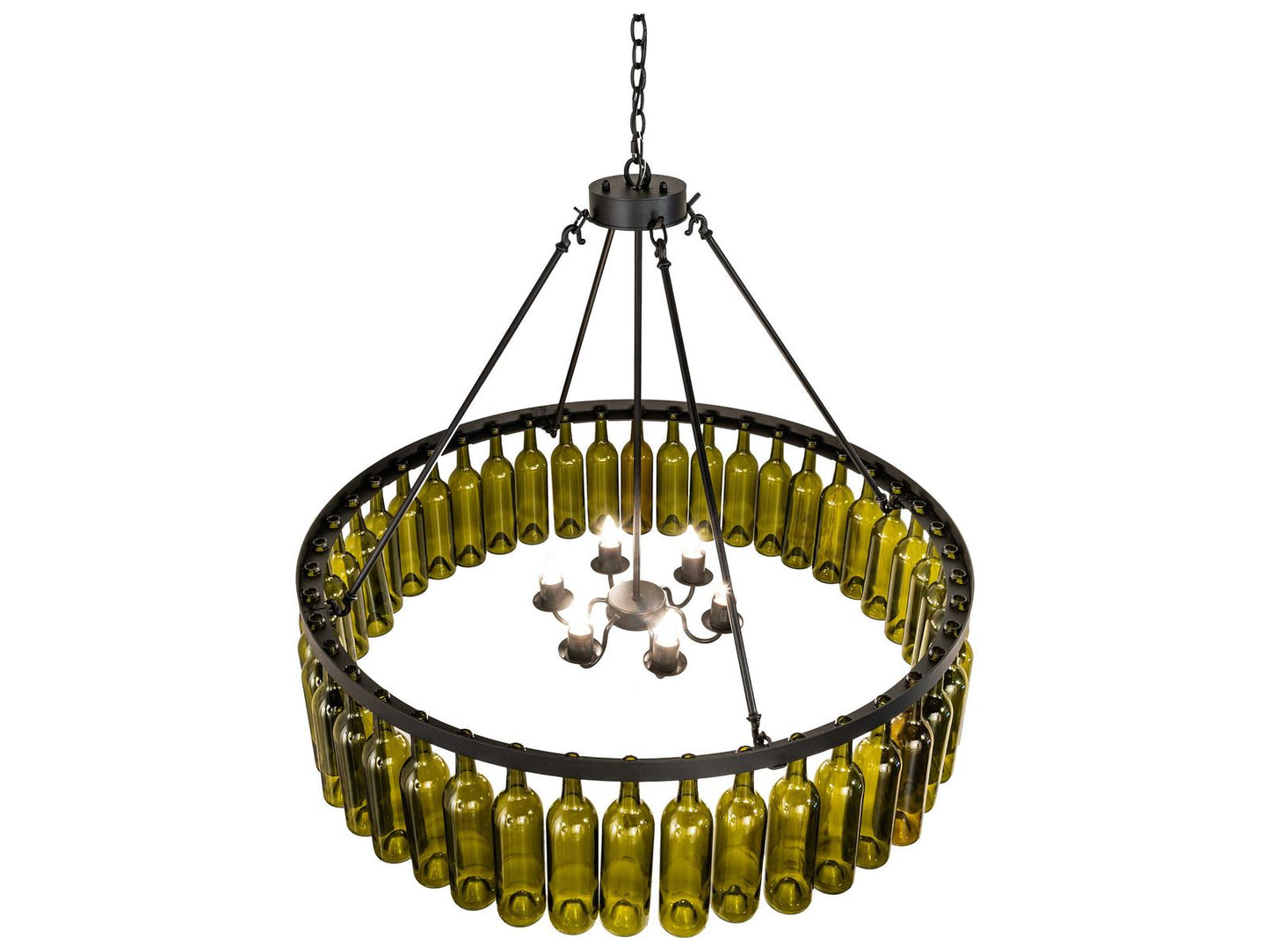 Meyda Tuscan Vineyard 6-Light Chandelier in Textured Black with Green Wine Bottles