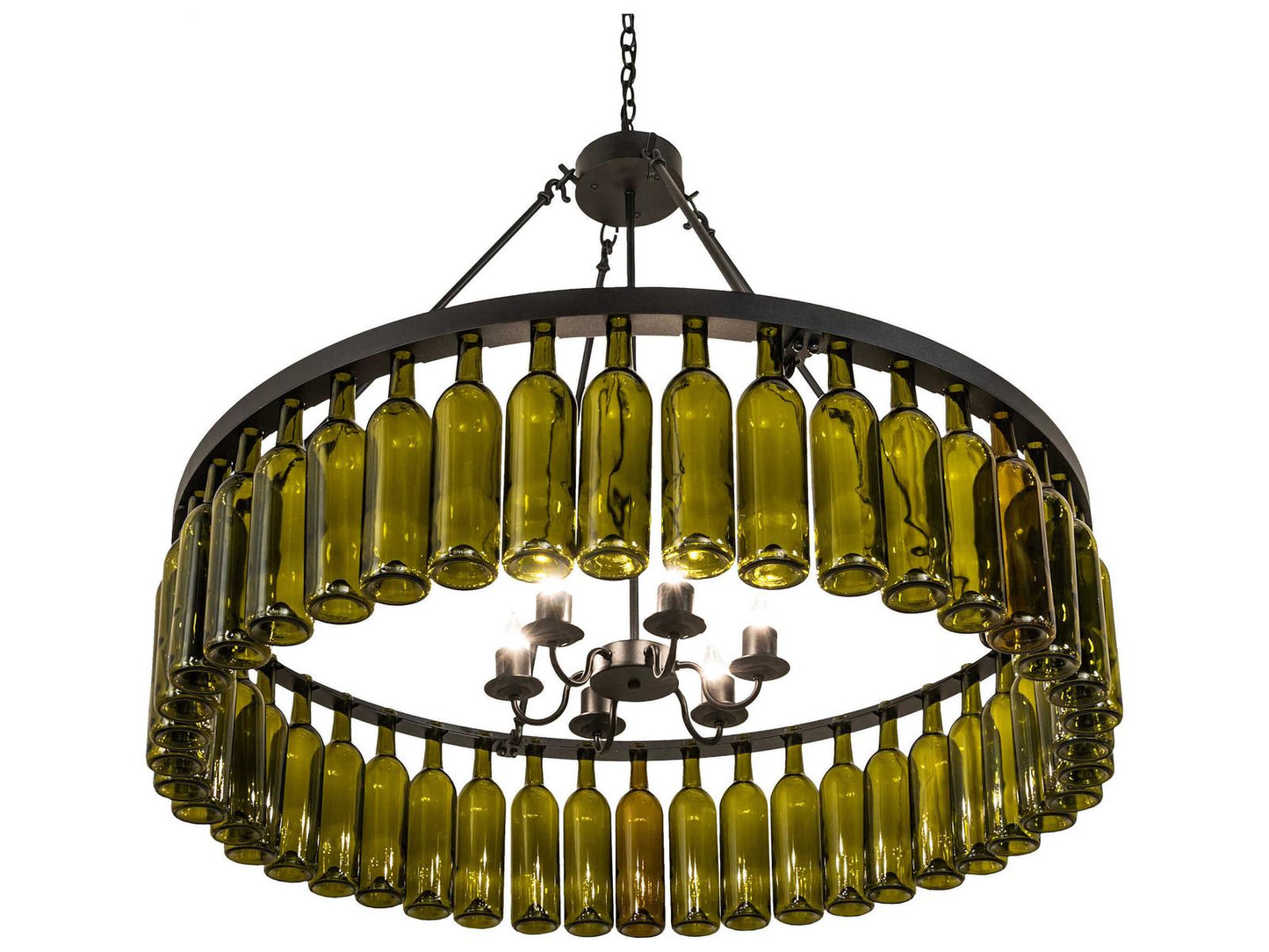 Meyda Tuscan Vineyard 6-Light Chandelier in Textured Black with Green Wine Bottles