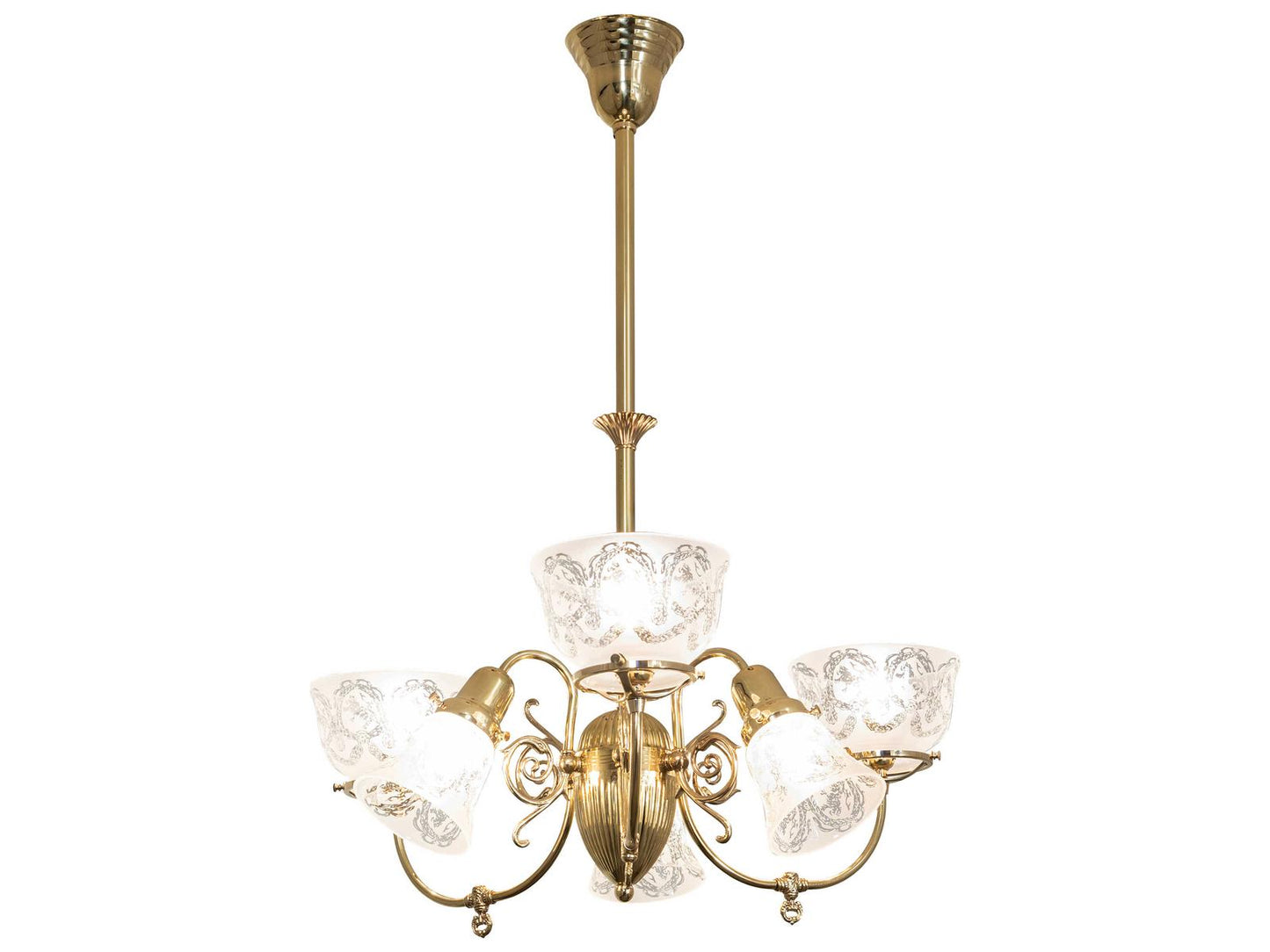 Meyda Revival 6-Light Chandelier in Polished Brass with Clear Glass Shades