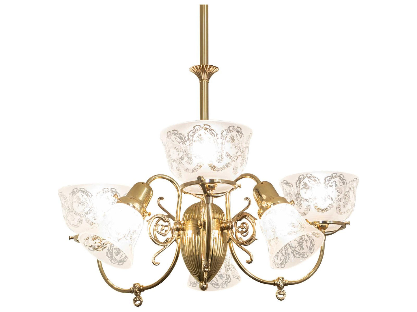 Meyda Revival 6-Light Chandelier in Polished Brass with Clear Glass Shades