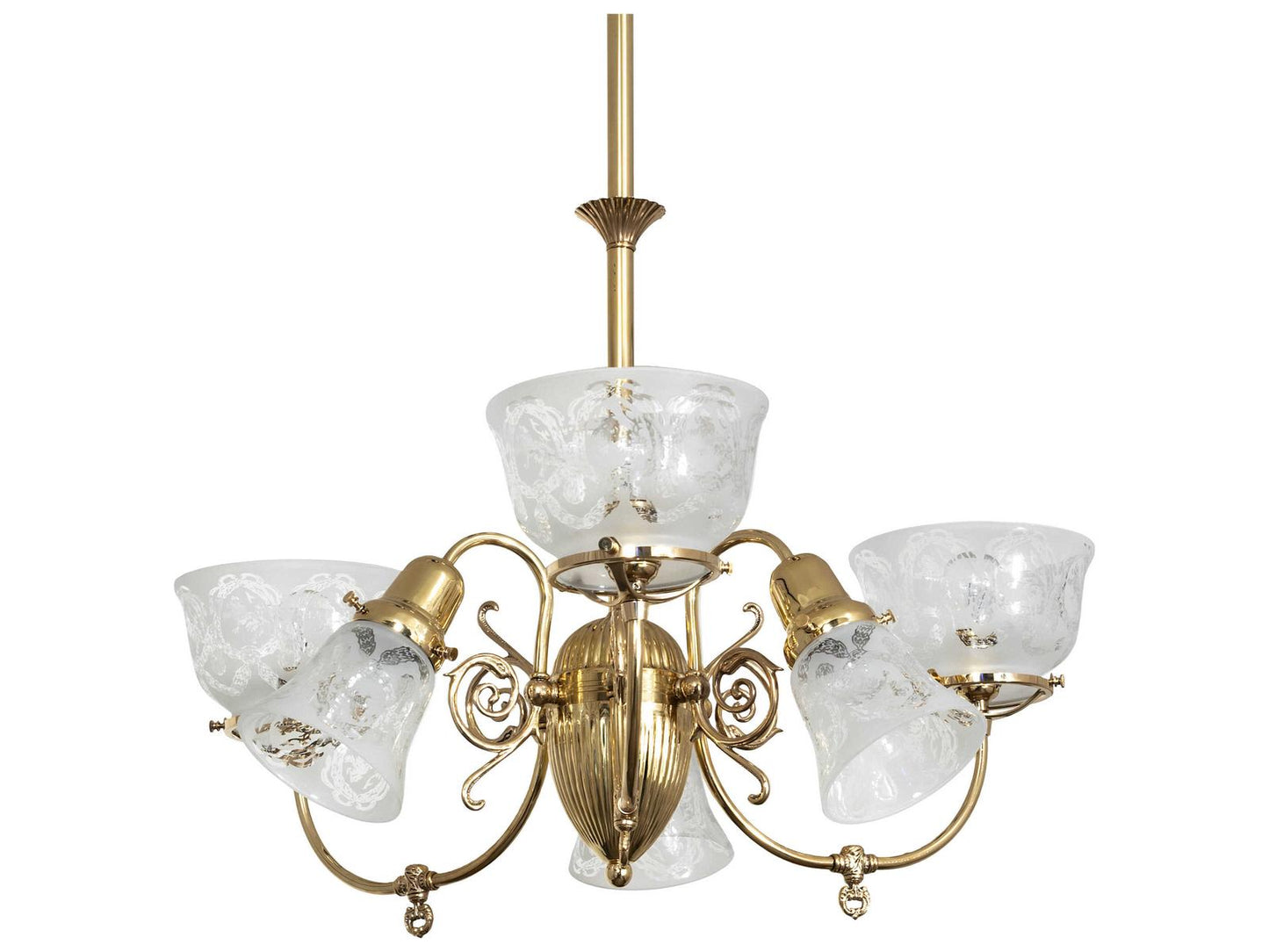 Meyda Revival 6-Light Chandelier in Polished Brass with Clear Glass Shades