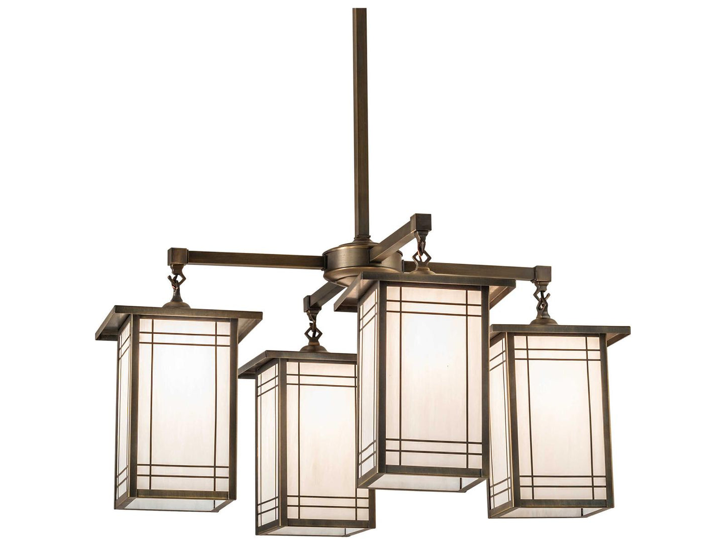 Meyda Hyde Park 4-Light Chandelier Antique Brass with White Art Glass Shades