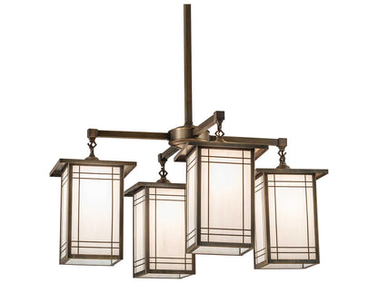 Meyda Hyde Park 4-Light Chandelier Antique Brass with White Art Glass Shades