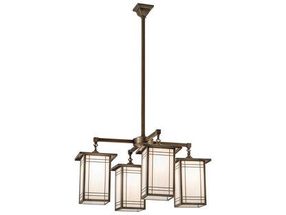 Meyda Hyde Park 4-Light Chandelier Antique Brass with White Art Glass Shades