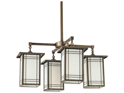Meyda Hyde Park 4-Light Chandelier Antique Brass with White Art Glass Shades