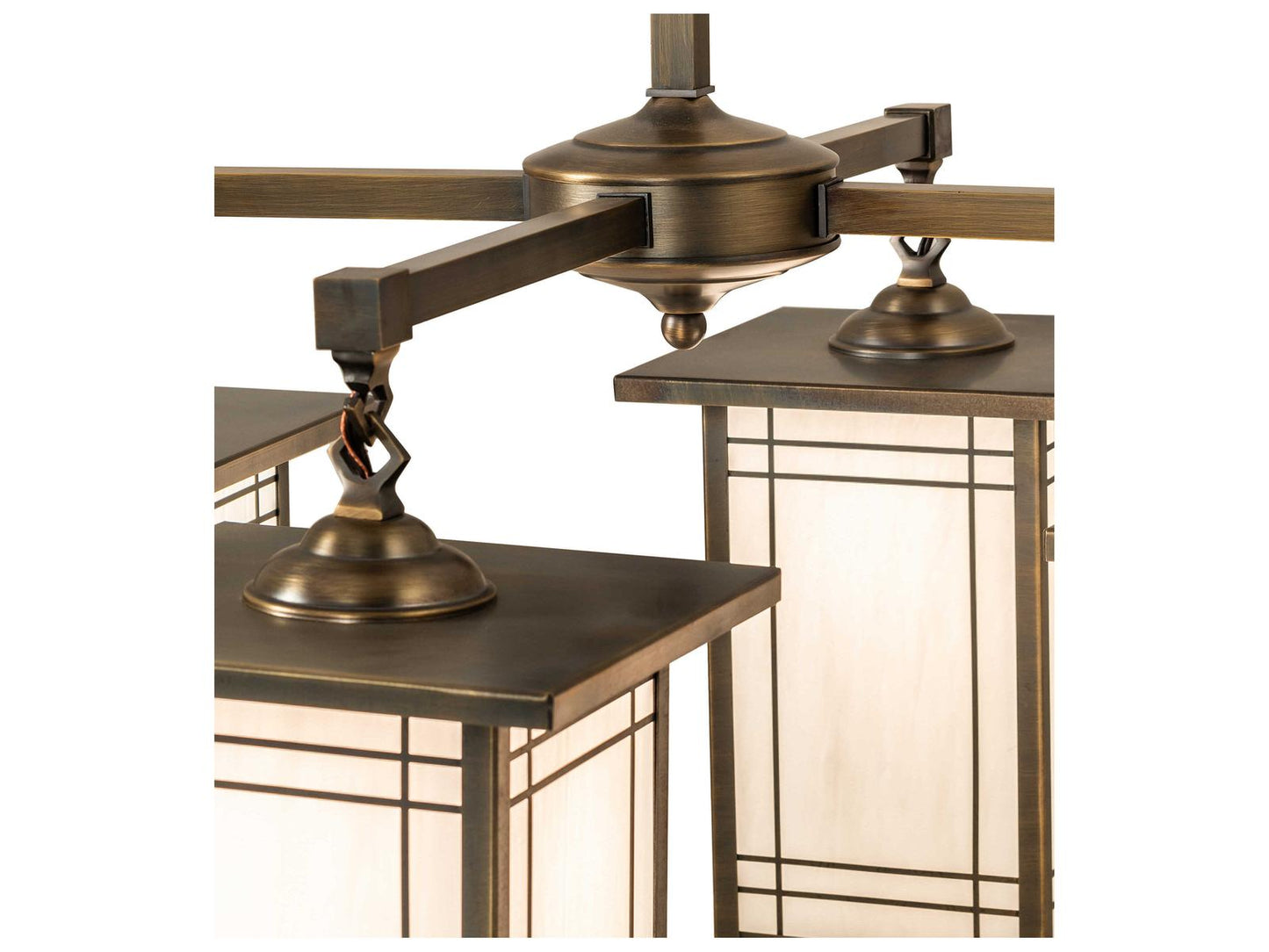 Meyda Hyde Park 4-Light Chandelier Antique Brass with White Art Glass Shades