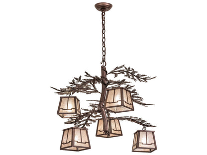 Meyda Pine Branch Valley View 5-Light Mahogany Bronze Lantern Chandelier