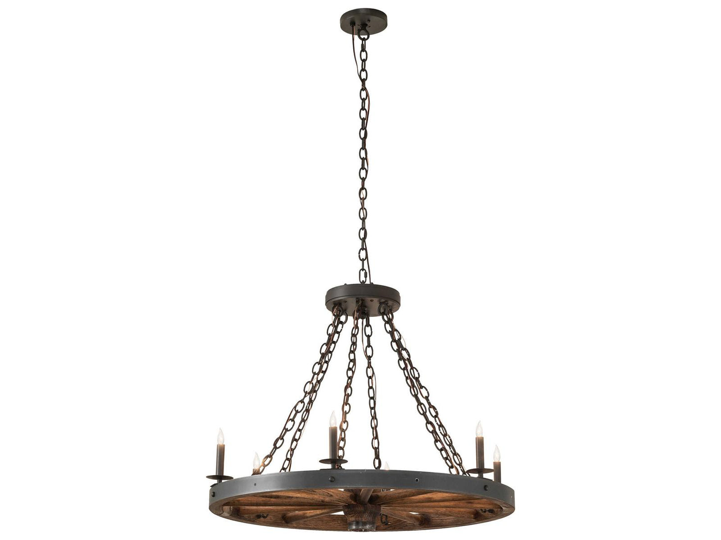 Meyda Wagon Wheel 6-Light Wrought Iron Chandelier with Dark Walnut Accents
