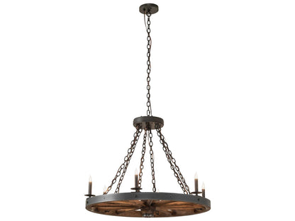 Meyda Wagon Wheel 6-Light Wrought Iron Chandelier with Dark Walnut Accents