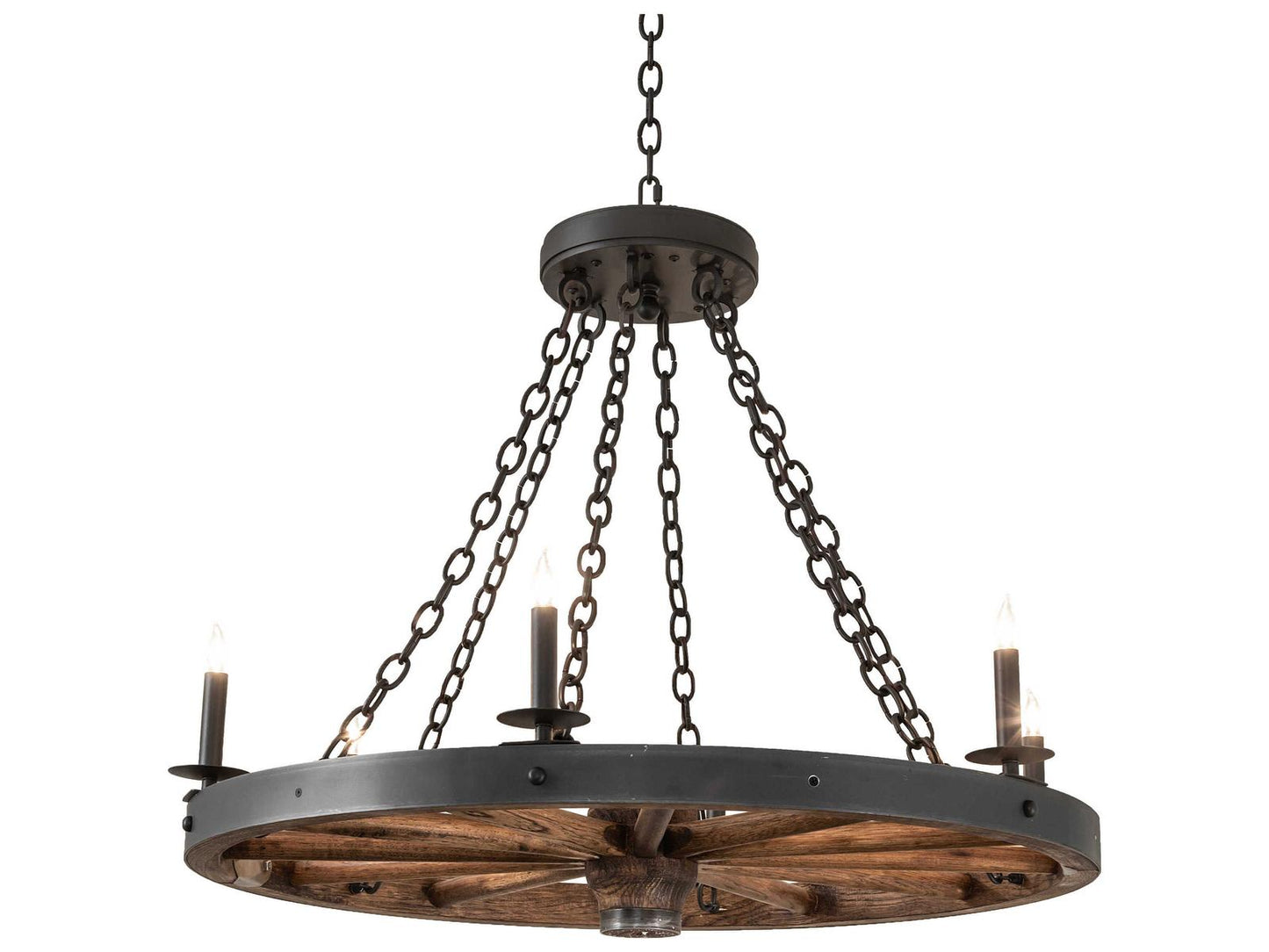 Meyda Wagon Wheel 6-Light Wrought Iron Chandelier with Dark Walnut Accents