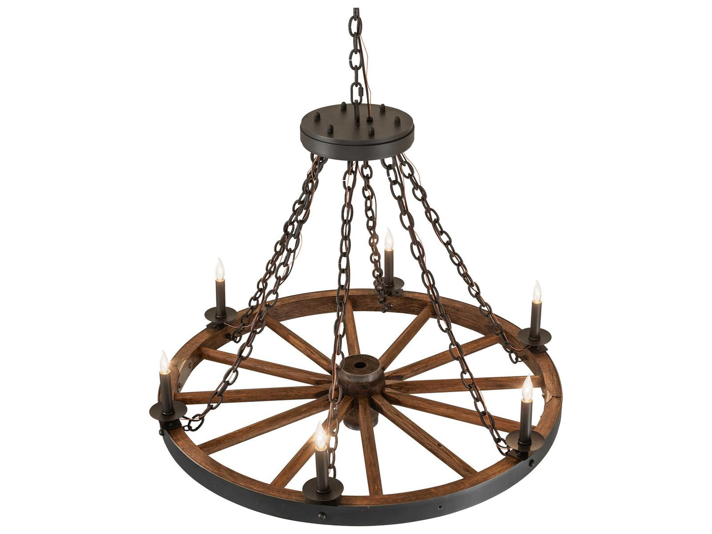 Meyda Wagon Wheel 6-Light Wrought Iron Chandelier with Dark Walnut Accents