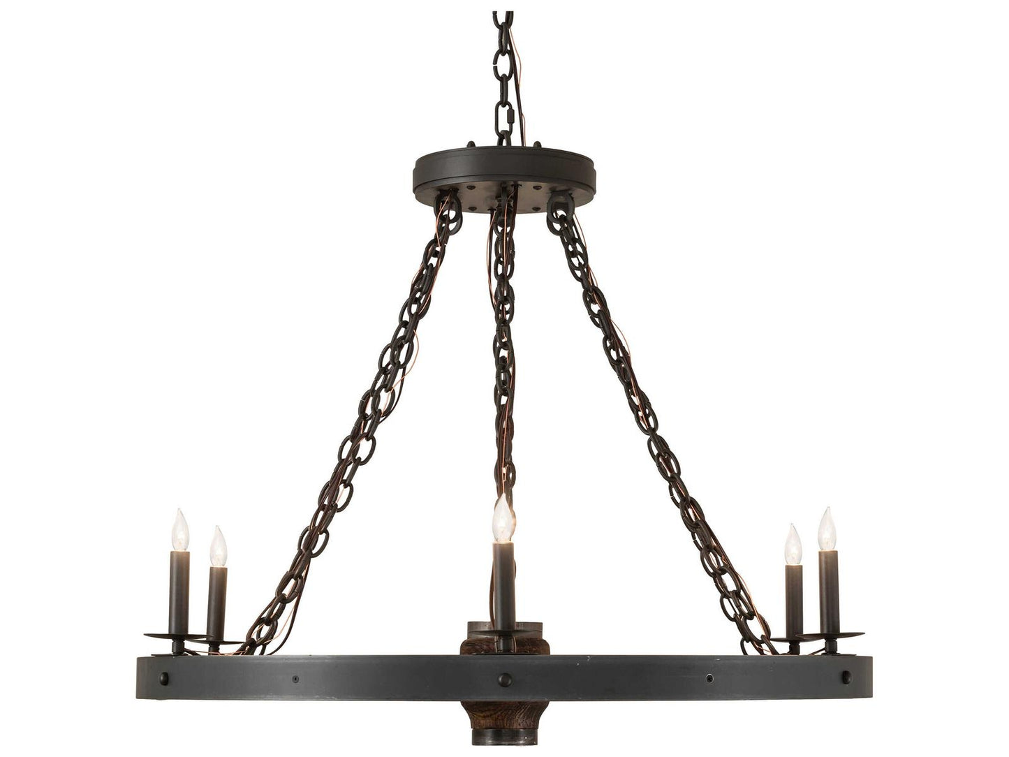 Meyda Wagon Wheel 6-Light Wrought Iron Chandelier with Dark Walnut Accents