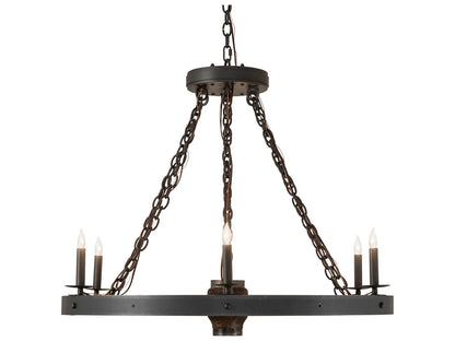 Meyda Wagon Wheel 6-Light Wrought Iron Chandelier with Dark Walnut Accents