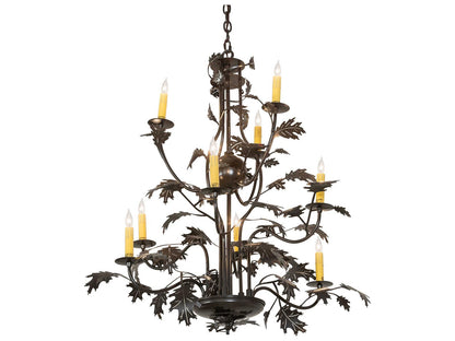 Meyda Oak Leaf 9-Light Candelabra Chandelier in Timeless Bronze