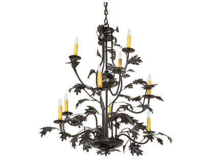 Meyda Oak Leaf 9-Light Candelabra Chandelier in Timeless Bronze