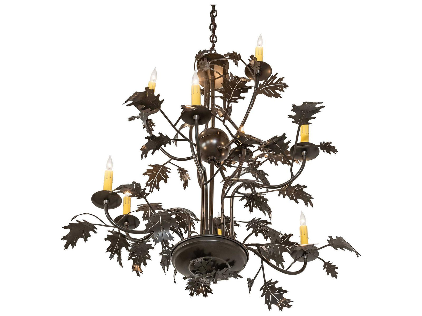Meyda Oak Leaf 9-Light Candelabra Chandelier in Timeless Bronze
