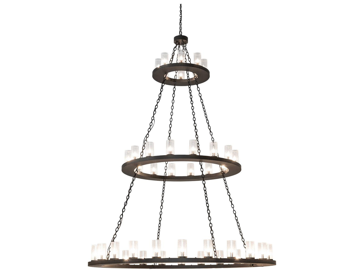 Meyda Loxley 48-Light Oil Rubbed Bronze Cylinder Tiered Chandelier with Clear Seeded Glass
