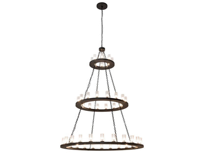 Meyda Loxley 48-Light Oil Rubbed Bronze Cylinder Tiered Chandelier with Clear Seeded Glass