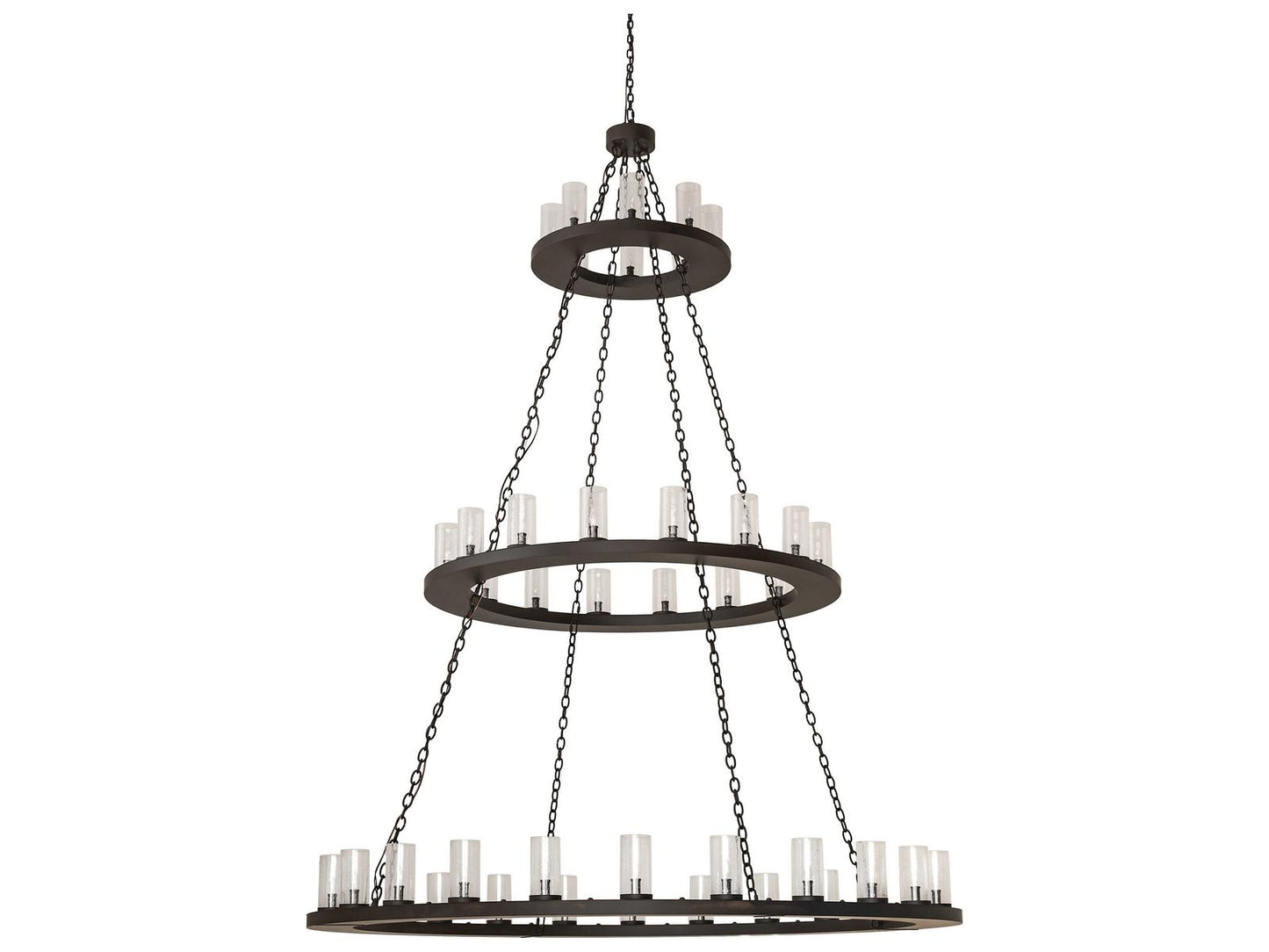 Meyda Loxley 48-Light Oil Rubbed Bronze Cylinder Tiered Chandelier with Clear Seeded Glass