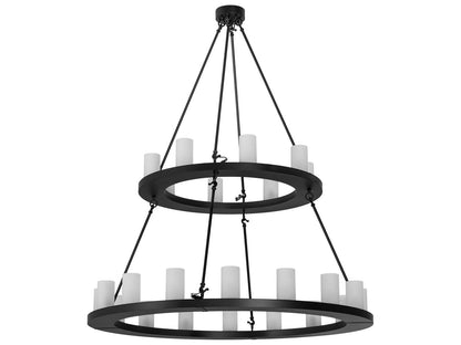 Meyda Loxley 24-Light Cylinder Tiered Chandelier in Black Satin Wrought Iron