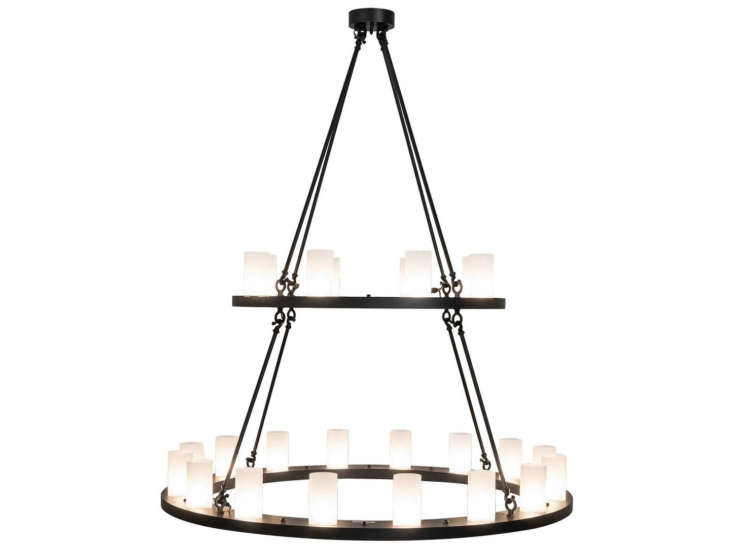 Meyda Loxley 24-Light Cylinder Tiered Chandelier in Black Satin Wrought Iron