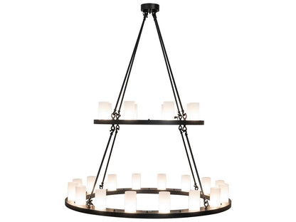 Meyda Loxley 24-Light Cylinder Tiered Chandelier in Black Satin Wrought Iron