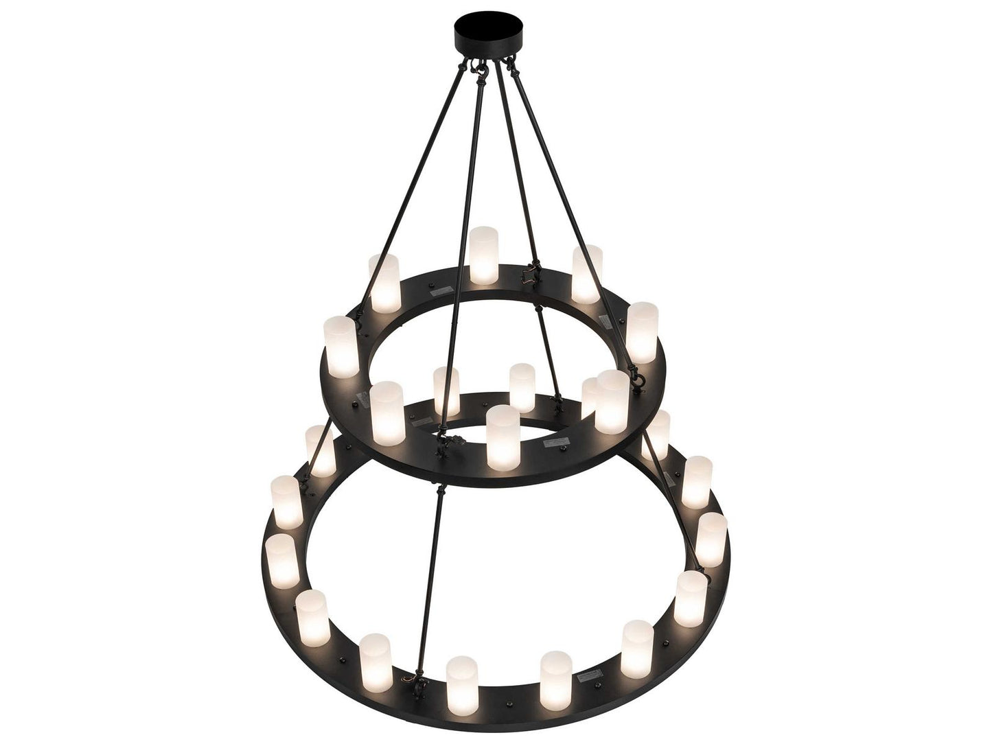 Meyda Loxley 24-Light Cylinder Tiered Chandelier in Black Satin Wrought Iron