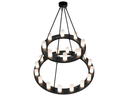 Meyda Loxley 24-Light Cylinder Tiered Chandelier in Black Satin Wrought Iron