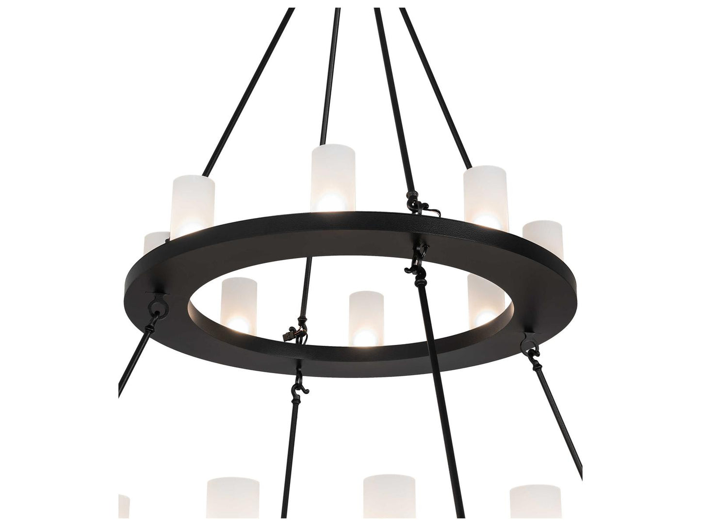 Meyda Loxley 24-Light Cylinder Tiered Chandelier in Black Satin Wrought Iron