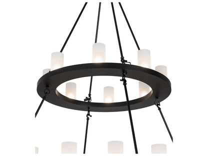 Meyda Loxley 24-Light Cylinder Tiered Chandelier in Black Satin Wrought Iron