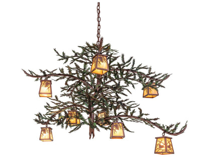 Meyda Pine Branch 8-Light Chandelier with Rust Green Branches and Iridescent Glass