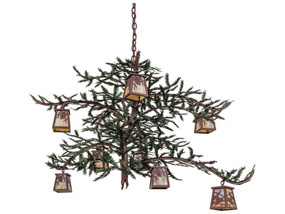 Meyda Pine Branch 8-Light Chandelier with Rust Green Branches and Iridescent Glass