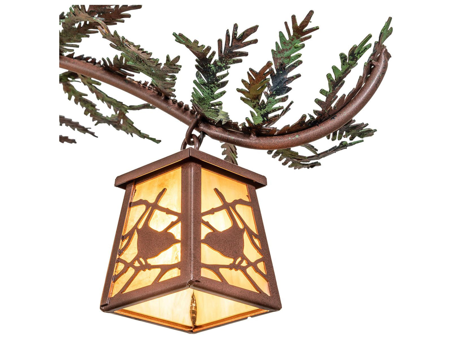 Meyda Pine Branch 8-Light Chandelier with Rust Green Branches and Iridescent Glass