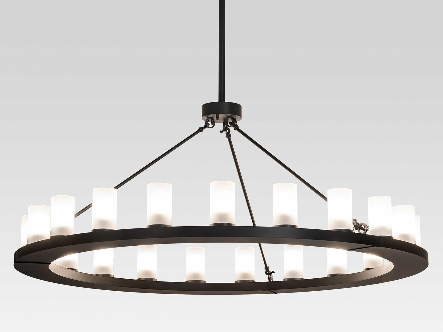 Meyda Loxley 21-Light Solar Black Cylinder Chandelier with Clear Frosted Glass