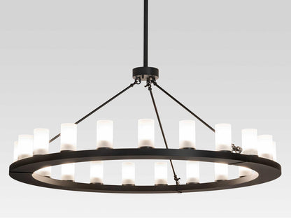 Meyda Loxley 21-Light Solar Black Cylinder Chandelier with Clear Frosted Glass