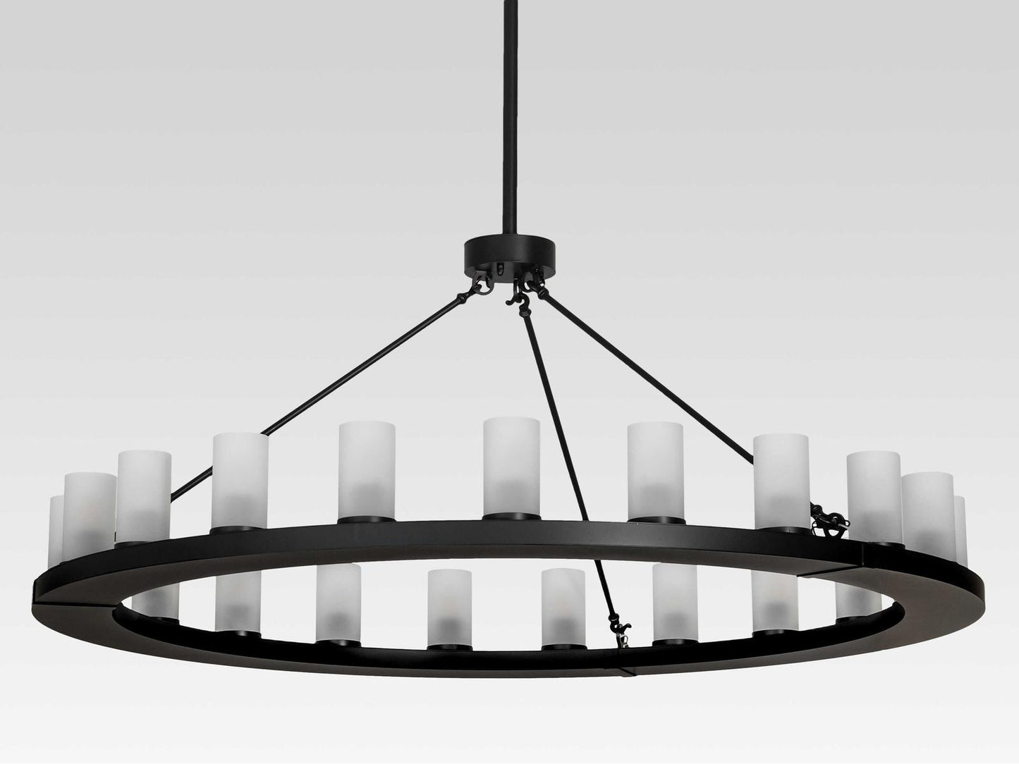 Meyda Loxley 21-Light Solar Black Cylinder Chandelier with Clear Frosted Glass