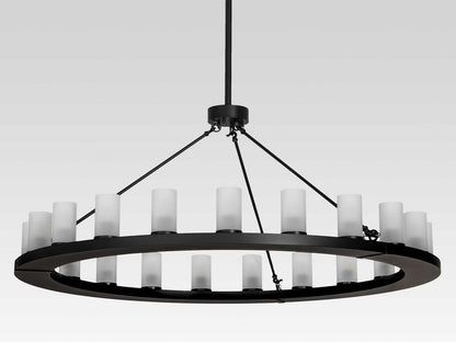 Meyda Loxley 21-Light Solar Black Cylinder Chandelier with Clear Frosted Glass