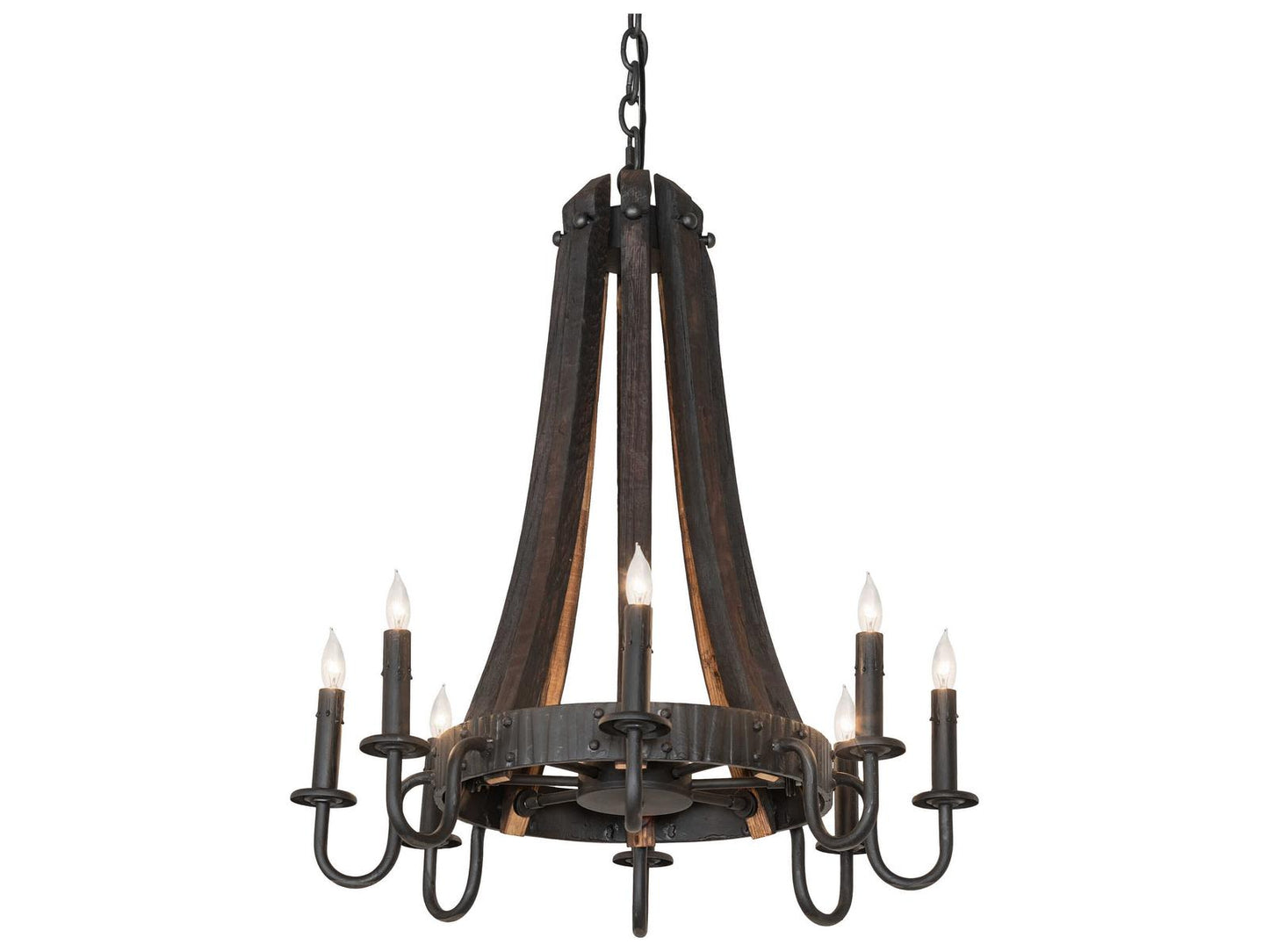 Meyda Barrel Stave Madera 8-Light Chandelier in Costello Black Charred Wood