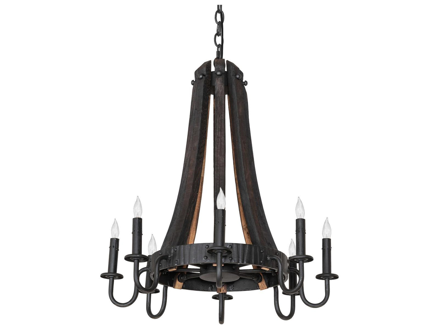 Meyda Barrel Stave Madera 8-Light Chandelier in Costello Black Charred Wood