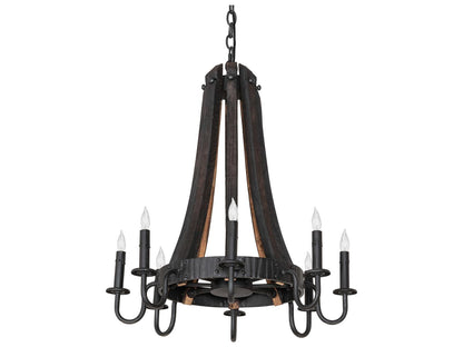 Meyda Barrel Stave Madera 8-Light Chandelier in Costello Black Charred Wood