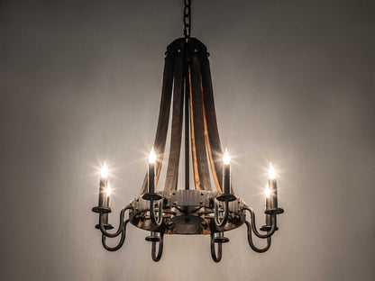 Meyda Barrel Stave Madera 8-Light Chandelier in Costello Black Charred Wood
