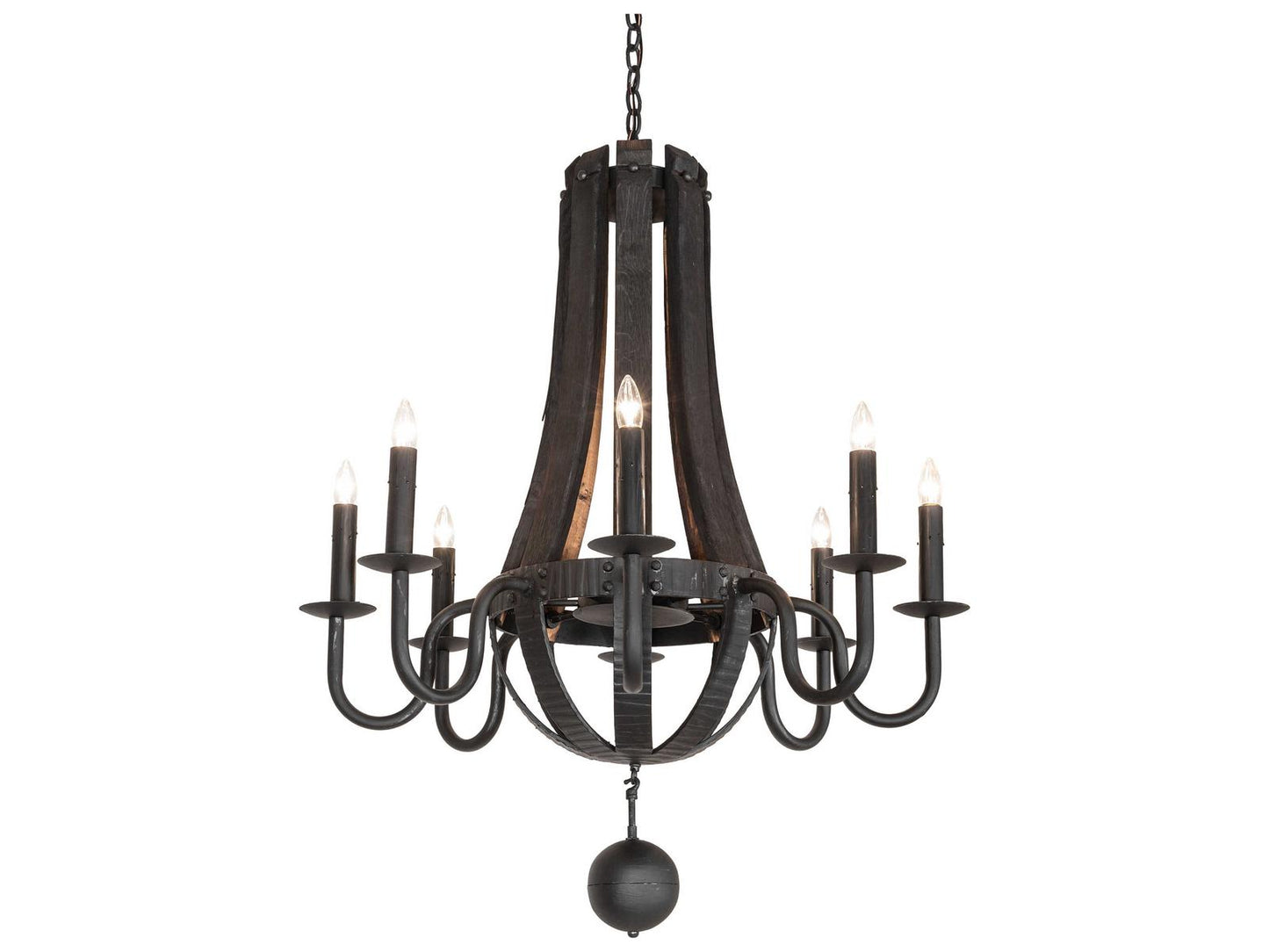 Meyda Barrel Stave Madera 8-Light Chandelier in Costello Black Charred Wood