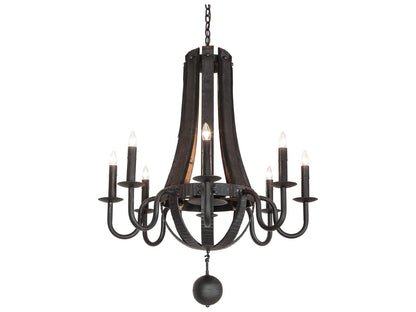 Meyda Barrel Stave Madera 8-Light Chandelier in Costello Black Charred Wood