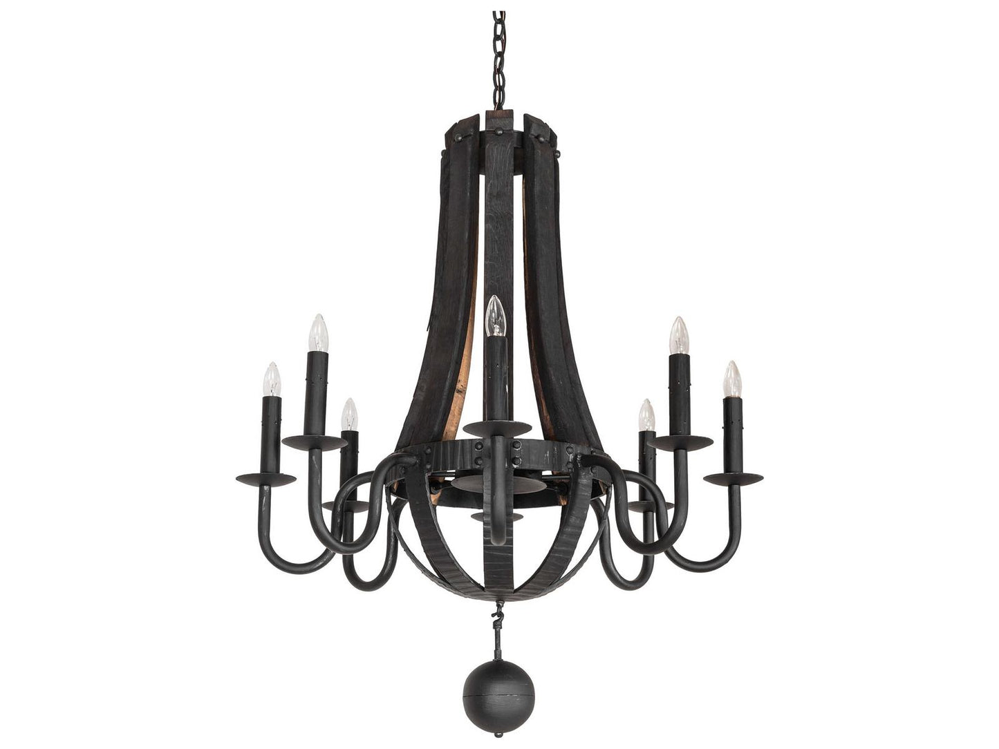 Meyda Barrel Stave Madera 8-Light Chandelier in Costello Black Charred Wood