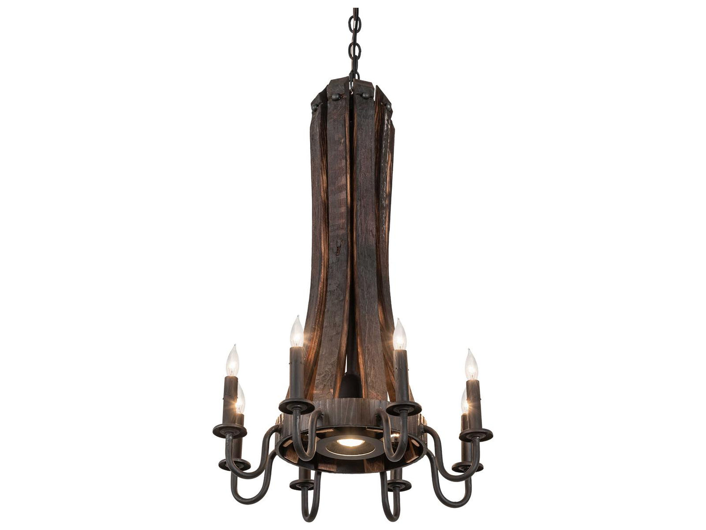 Meyda 9-Light Barrel Stave Madera Chandelier in Costello Black Charred Wood