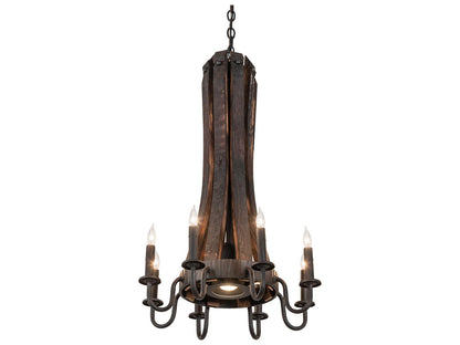 Meyda 9-Light Barrel Stave Madera Chandelier in Costello Black Charred Wood
