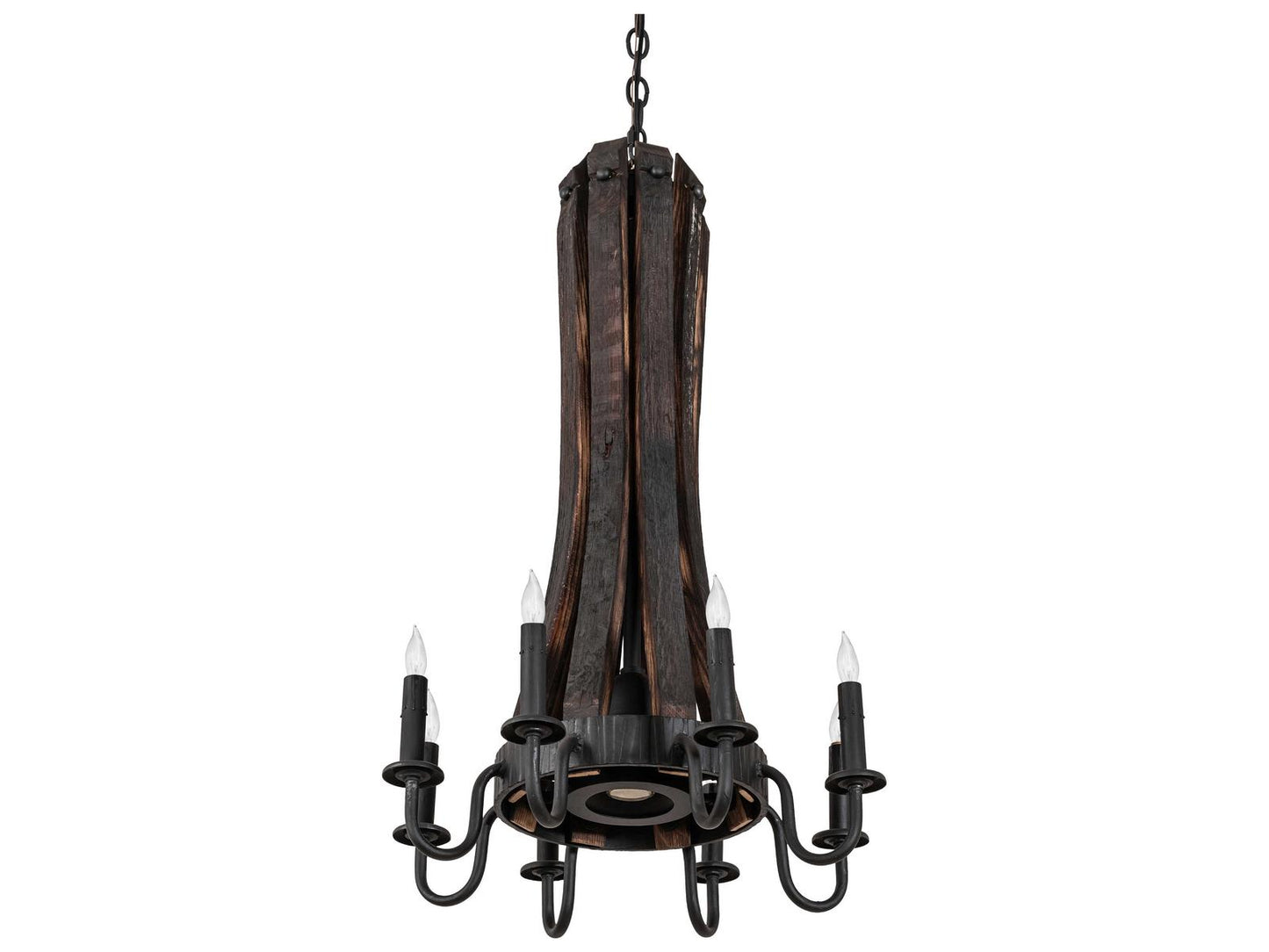 Meyda 9-Light Barrel Stave Madera Chandelier in Costello Black Charred Wood