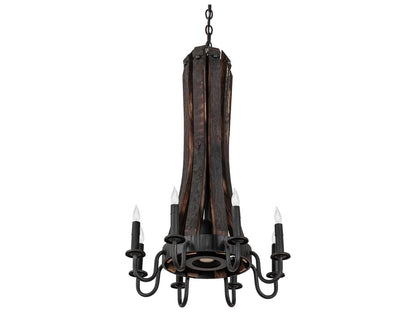 Meyda 9-Light Barrel Stave Madera Chandelier in Costello Black Charred Wood