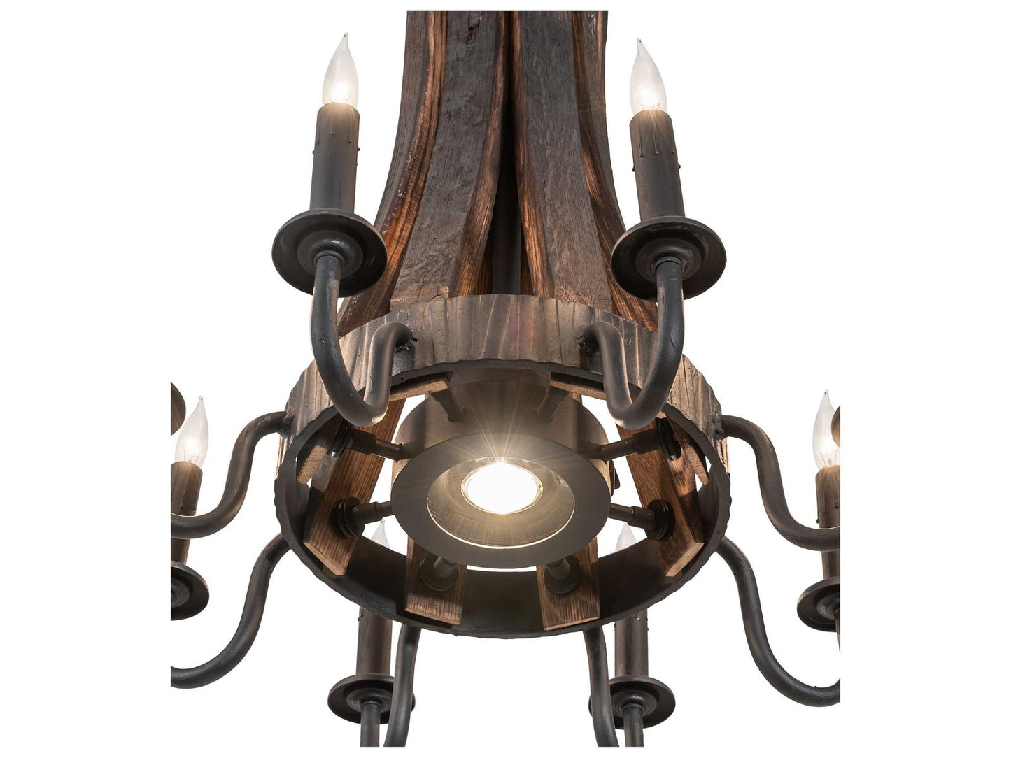 Meyda 9-Light Barrel Stave Madera Chandelier in Costello Black Charred Wood