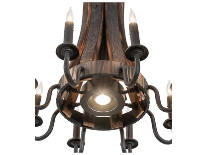 Meyda 9-Light Barrel Stave Madera Chandelier in Costello Black Charred Wood